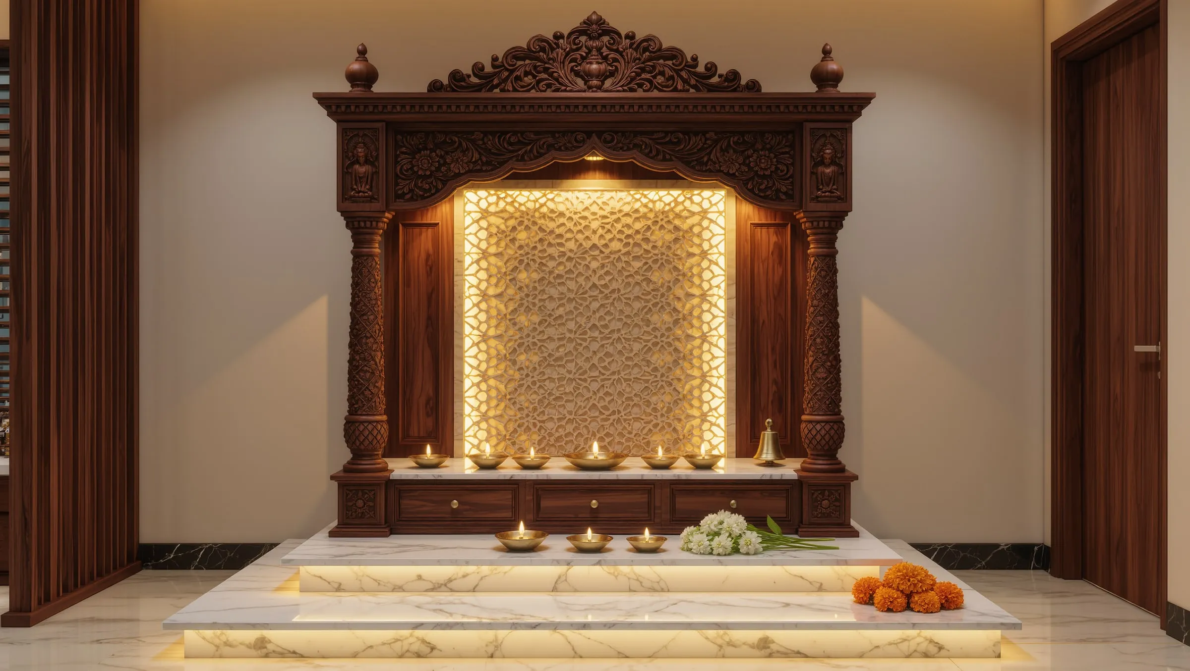 Pooja Room Interiors by Ploceus Designs, Chennai